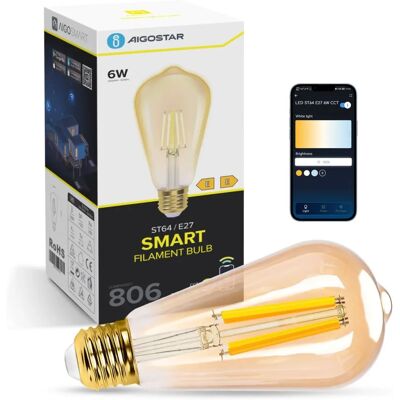 AIGOSTAR Lampadina LED Vintage - Ambra - E27 - 6W - Intelligente AIGOSTAR Lampadina LED Vintage - Ambra - E27 - 6W - Intelligente