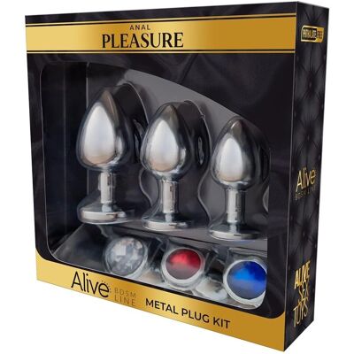Set de 3 plugs anaux en métal Alive avec pierre brillante Set de 3 plugs anaux en métal Alive avec pierre brillante