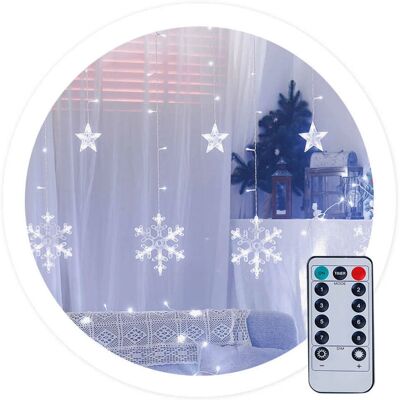 Tenda LED GSC con Stelle e Fiocchi di Neve - 3,5M, 8 Funzioni Tenda LED GSC con Stelle e Fiocchi di Neve - 3,5M, 8 Funzioni