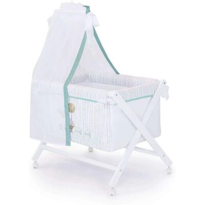 Berceau NAF NAF Mini - Broderie, Moustiquaire, Roues en Bois - Publicité Berceau NAF NAF Mini - Broderie, Moustiquaire, Roues en Bois - Publicité