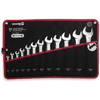 Dogher Modelo 450-002 Juego de Llaves de Boca Abierta - 12 Piezas Dogher Modelo 450-002 Juego de Llaves de Boca Abierta - 12 Piezas