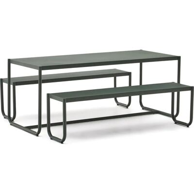 Kave Home Sotil Galvaniseret Stål Bord og Bænke - Grøn Kave Home Sotil Galvaniseret Stål Bord og Bænke - Grøn