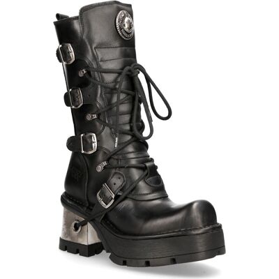 New Rock Zwarte Lederen Middelhoog Laars - Gothische Stijl New Rock Zwarte Lederen Middelhoog Laars - Gothische Stijl