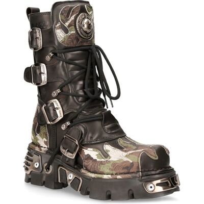 New Rock Black Leather Flame Camouflage Mid-Calf Boots M-591-S15 New Rock Black Leather Flame Camouflage Mid-Calf Boots M-591-S15