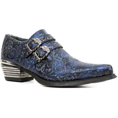 New Rock Mens Vintage Blue Floral Leather Buckle Shoes - Shoes New Rock Mens Vintage Blue Floral Leather Buckle Shoes - Shoes