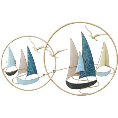 Decoración de Pared Barco Velero de Metal Azul 62x4x99cm Decoración de Pared Barco Velero de Metal Azul 62x4x99cm