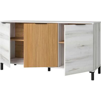 VenteMeublesOnline Aparador Nórdico Blanco y Madera - 3 Puertas - 136 cm VenteMeublesOnline Aparador Nórdico Blanco y Madera - 3 Puertas - 136 cm