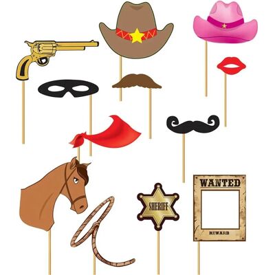 Kit photobooth cow-boy de 12 pièces - Ensemble photobooth Kit photobooth cow-boy de 12 pièces - Ensemble photobooth