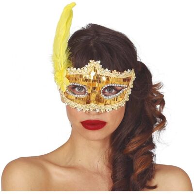 Générique MASQUE VENISE SEQUINS DENTELLE PLUMES JAUNE FEMME - mask Générique MASQUE VENISE SEQUINS DENTELLE PLUMES JAUNE FEMME - mask