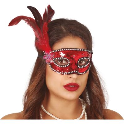 DISFRAZZES Rode Paillettenmasker met veren - Masker DISFRAZZES Rode Paillettenmasker met veren - Masker