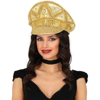 Casquette de police dorée pour adulte avec strass Guirca Casquette de police dorée pour adulte avec strass Guirca