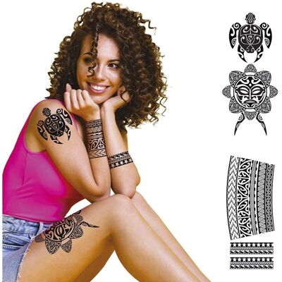 Guirca Tatuaggio Temporaneo Tartaruga Nera Fiori Guirca Tatuaggio Temporaneo Tartaruga Nera Fiori