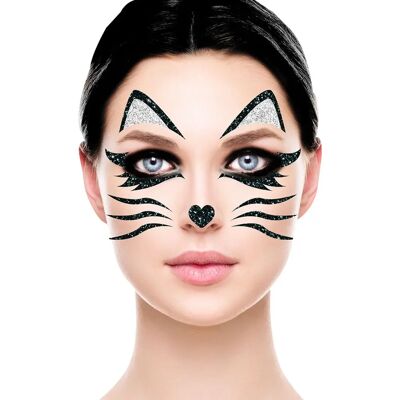 Tatuaggio facciale gatto con glitter - Arte del viso Tatuaggio facciale gatto con glitter - Arte del viso