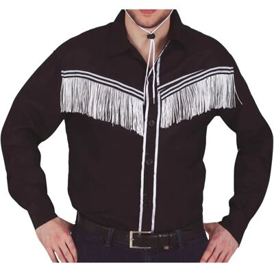 Guirca Camisa de vaquero adulto negra con flecos blancos M - Disfraz Guirca Camisa de vaquero adulto negra con flecos blancos M - Disfraz
