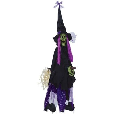 fiestasguirca - Fliegende Hexe - Purpurowy - 65 cm - Dekoracja Halloween z światłem i dźwiękiem fiestasguirca - Fliegende Hexe - Purpurowy - 65 cm - Dekoracja Halloween z światłem i dźwiękiem