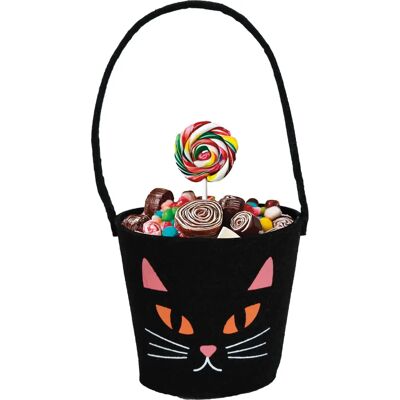 Zwart viltkubus met kat en pompoen - Decoratie Zwart viltkubus met kat en pompoen - Decoratie
