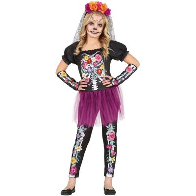 Guirca gyerek csontváz jelmez virágokkal - 5-6 év - Halloween Guirca gyerek csontváz jelmez virágokkal - 5-6 év - Halloween