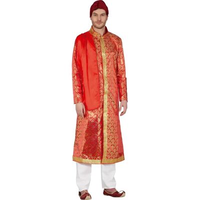 Déguisement indien Guirca - Tunique en satin rouge et couvre-chef - Costume Carnaval Déguisement indien Guirca - Tunique en satin rouge et couvre-chef - Costume Carnaval