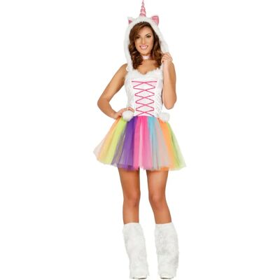 Déguisement Miss Licorne par Lacey Wigs - Robe, capuche, leg warmers Déguisement Miss Licorne par Lacey Wigs - Robe, capuche, leg warmers
