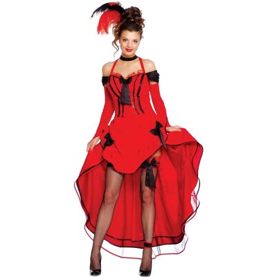 Costume de cancan rouge pour femmes avec nœuds noirs - Costumes - Publicité Costume de cancan rouge pour femmes avec nœuds noirs - Costumes - Publicité