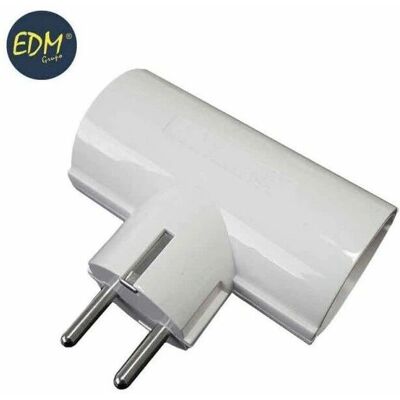 Adaptateur double prise EDM - Blanc - 2400 W 250 V 16 A - Publicité Adaptateur double prise EDM - Blanc - 2400 W 250 V 16 A - Publicité