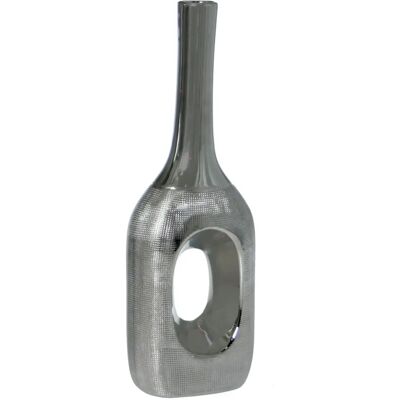 DRW Jarrón de cerámica - Plateado - Forma de botella - 33cm DRW Jarrón de cerámica - Plateado - Forma de botella - 33cm