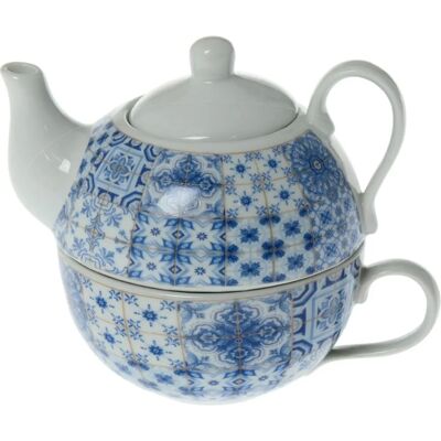Set de Cerámica Azul DRW - Tazas y Tetera Set de Cerámica Azul DRW - Tazas y Tetera