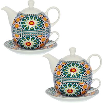 DRW Porzellan-Teeservice - Bunte Dekorationen 2 Tassen & Teekanne DRW Porzellan-Teeservice - Bunte Dekorationen 2 Tassen & Teekanne