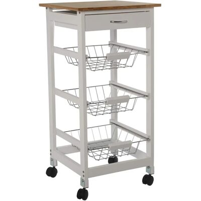 DRW Carrito de Cocina - MDF, Bambú, Pino - 3 Cestas metálicas, 1 Cajón DRW Carrito de Cocina - MDF, Bambú, Pino - 3 Cestas metálicas, 1 Cajón