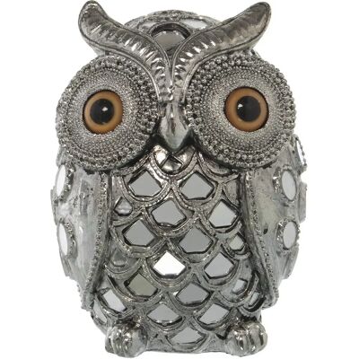 Figura de Búho de Resina Plateada DRW - Decorativa Figura de Búho de Resina Plateada DRW - Decorativa
