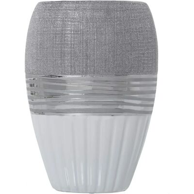 DRW Vaas - Zilveren en Witte Keramische Decoratie - 19x12x28cm DRW Vaas - Zilveren en Witte Keramische Decoratie - 19x12x28cm