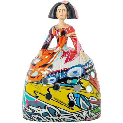 Blaue Mädchen Resin-Figur - Figurine eines Mädchens mit multicolor Graffiti Blaue Mädchen Resin-Figur - Figurine eines Mädchens mit multicolor Graffiti