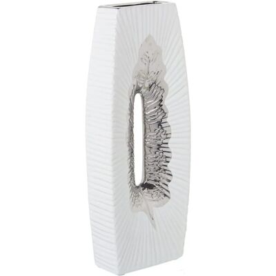 DRW Vaas - Keramieken blad, Zilver/Wit - 17x7x41cm DRW Vaas - Keramieken blad, Zilver/Wit - 17x7x41cm