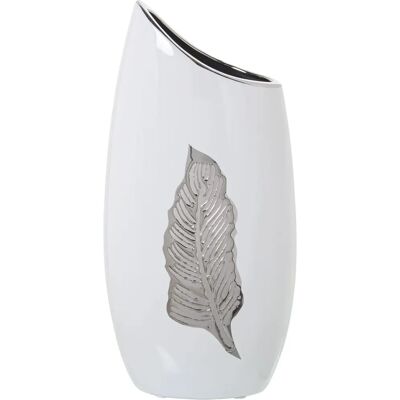 Jarrón DRW con hoja en plata y blanco - Jarrón Jarrón DRW con hoja en plata y blanco - Jarrón