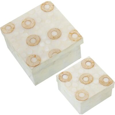 DRW Juego 2 Cajas Decorativas de Nácar - Cuadradas, Natural y Tostado DRW Juego 2 Cajas Decorativas de Nácar - Cuadradas, Natural y Tostado