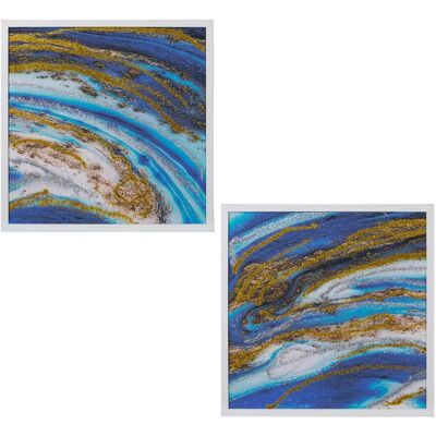 DRW Set van 2 Wandkunst - Abstract Blauw Goud 60x60cm DRW Set van 2 Wandkunst - Abstract Blauw Goud 60x60cm