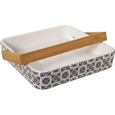 DRW Servilletero - Servilletero de cerámica con asa de madera y cuadrados pequeños DRW Servilletero - Servilletero de cerámica con asa de madera y cuadrados pequeños