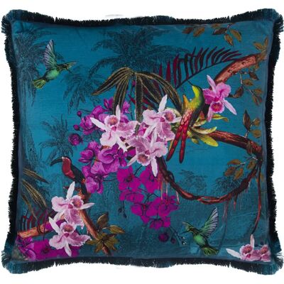 DRW Decoratief Kussen - Fluwelen Bloemen en Vogels 45x45cm DRW Decoratief Kussen - Fluwelen Bloemen en Vogels 45x45cm