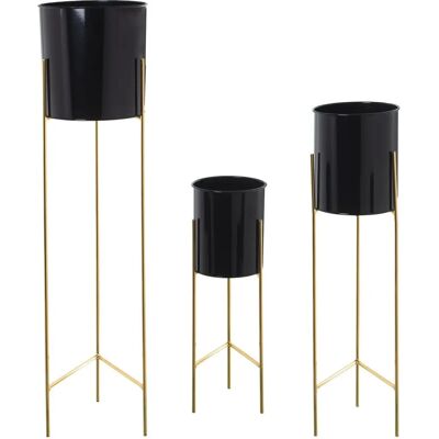 DRW Set 3 Decoratieve Vazen - Zwart en Goud - 93x21x21 cm DRW Set 3 Decoratieve Vazen - Zwart en Goud - 93x21x21 cm