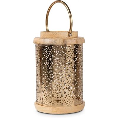 DRW Farol Dorado - Holz- und Metalllaterne, Gold, 18x18x30cm & 25cm DRW Farol Dorado - Holz- und Metalllaterne, Gold, 18x18x30cm & 25cm