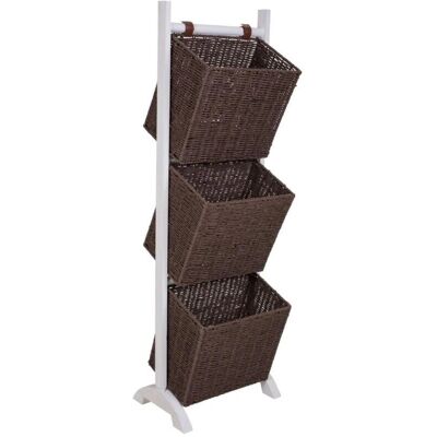 Wanderlust Deco - Revistero con soporte de madera y tres cestos - Organizador de revistas Wanderlust Deco - Revistero con soporte de madera y tres cestos - Organizador de revistas