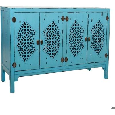 Aparador de madera azul turquesa Wanderlust Deco - 4 puertas - 120x40x86.5 cm Aparador de madera azul turquesa Wanderlust Deco - 4 puertas - 120x40x86.5 cm