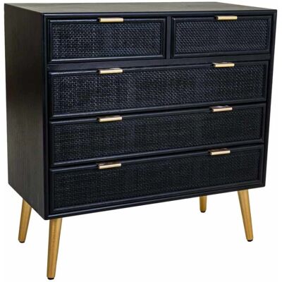Cómoda Negra de Madera y Rejilla Wanderlust Deco - 80x39.5x81cm Cómoda Negra de Madera y Rejilla Wanderlust Deco - 80x39.5x81cm