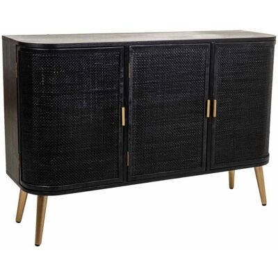 Wanderlust Deco - Aparador negro de madera y rejilla - 118x37x80 cm Wanderlust Deco - Aparador negro de madera y rejilla - 118x37x80 cm