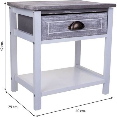 Mesita de Noche WANDERLUST DECO - Blanco con gris - 40x29x42cm Mesita de Noche WANDERLUST DECO - Blanco con gris - 40x29x42cm