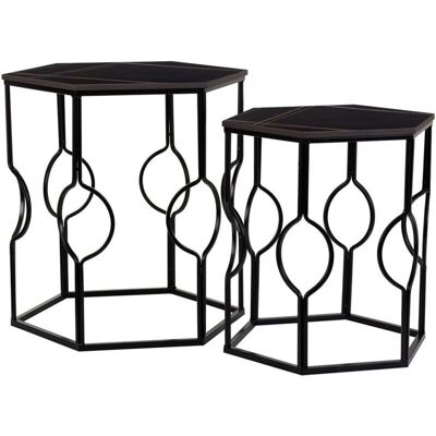Conjunto de 2 mesas negras de hierro madera MDF Alexandra House Living Conjunto de 2 mesas negras de hierro madera MDF Alexandra House Living