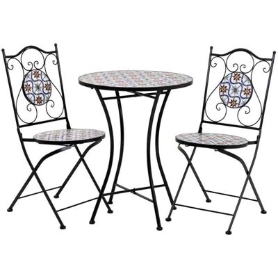 WANDERLUST DECO - Mesa y 2 sillas de hierro mosaico - Negro WANDERLUST DECO - Mesa y 2 sillas de hierro mosaico - Negro