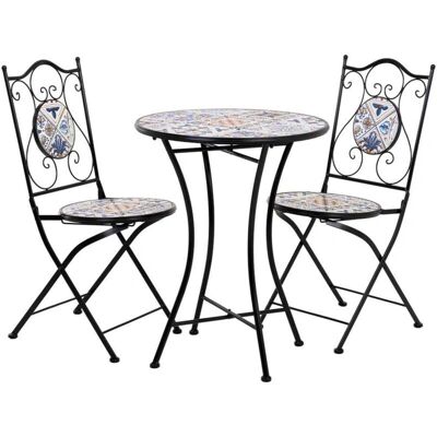 WANDERLUST DECO - Conjunto mesa y dos sillas de mosaico y forja negro - Color: Negro - Mesa Ø60cm - Altura de silla 90cm - Conjunto de exterior WANDERLUST DECO - Conjunto mesa y dos sillas de mosaico y forja negro - Color: Negro - Mesa Ø60cm - Altura de silla 90cm - Conjunto de exterior