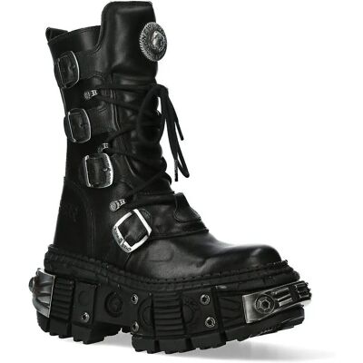 New Rock Black Leather Gothic Boots - Unisex - 10cm Heel - 8cm Platform - Wall1473-S11 New Rock Black Leather Gothic Boots - Unisex - 10cm Heel - 8cm Platform - Wall1473-S11