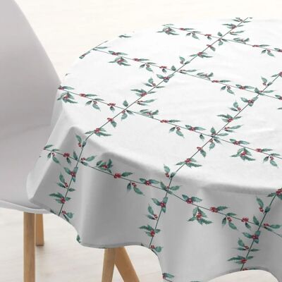 Nappe de Noël Blanc Muaré Multicolore en Coton - Rond 100cm Nappe de Noël Blanc Muaré Multicolore en Coton - Rond 100cm